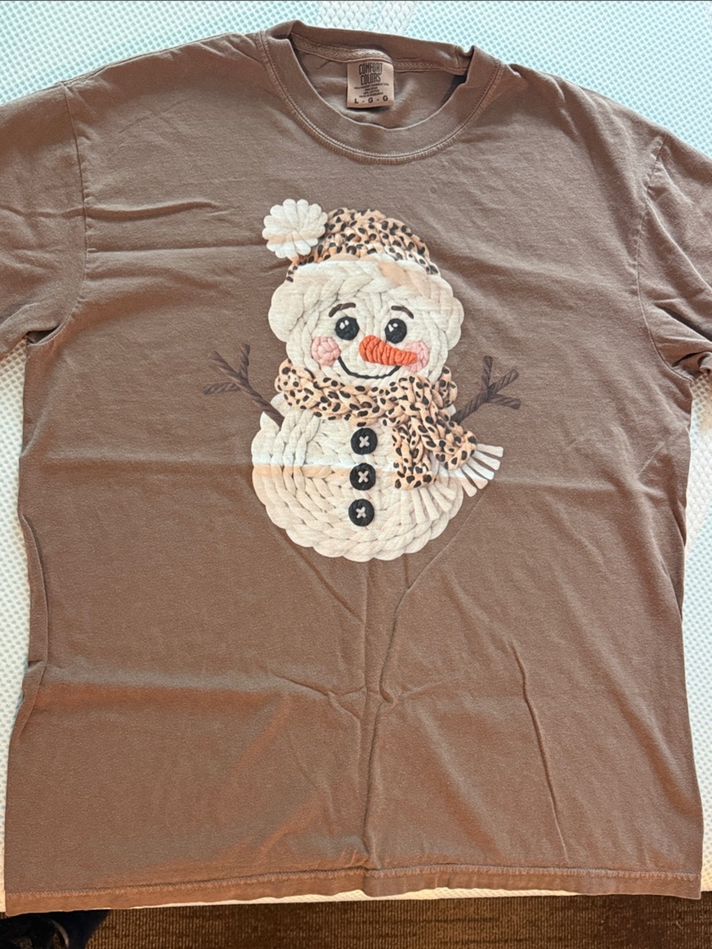 Comfort Colors Brown Screen Printed Graphic Snowman Short Sleeve Tee